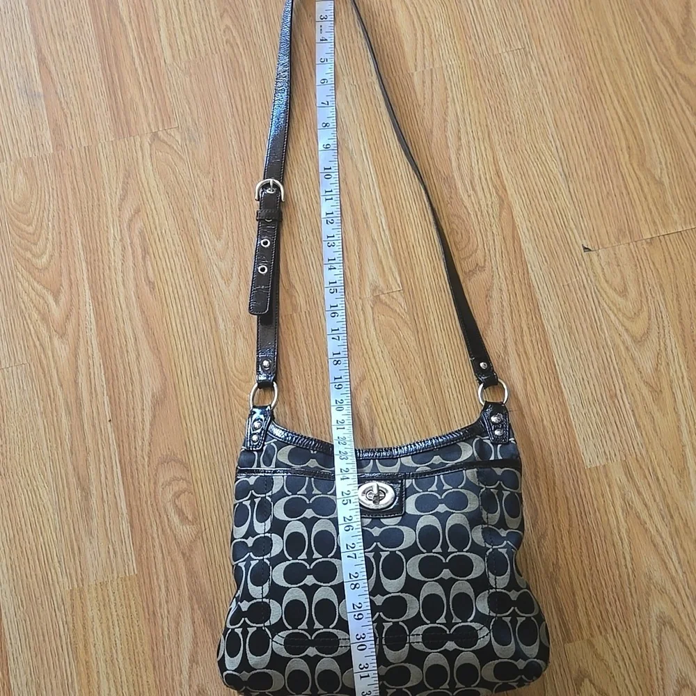 Coach Penelope Signature Sateen Hippie Crossbody Bag Black/Tan